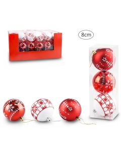 CONJ 3 BOLAS NATAL 8CM VERM/BR 65131