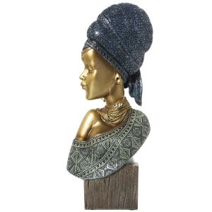 BUSTO AFRICANA RESINA AZUL/DOURADO 50351