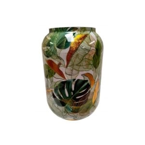 VASO GRANDE DESIGN FOLHAS VERDE / DOURADO