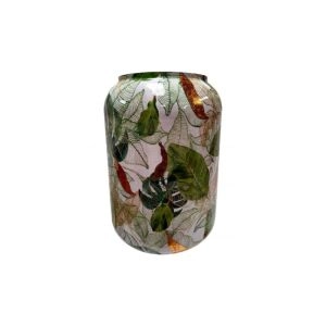 VASO PEQUENO DESIGN FOLHAS VERDE / DOURADO