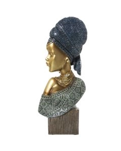 BUSTO AFRICANA RESINA AZUL/DOURADO 50351