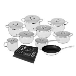 TREM COZINHA INOX 9 PÇS DOMUS SILAMPOS + OFERTA FAQUEIRO